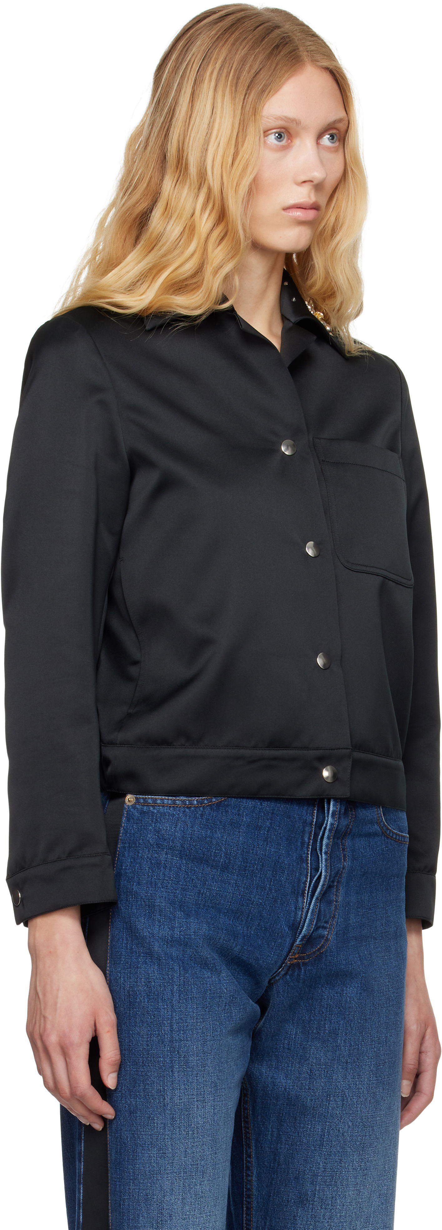 Skjorta Wales Bonner Wales Bonner 'The Flora' Cropped Satin Jacket Svart | WS25JA18-PL03-999, 1