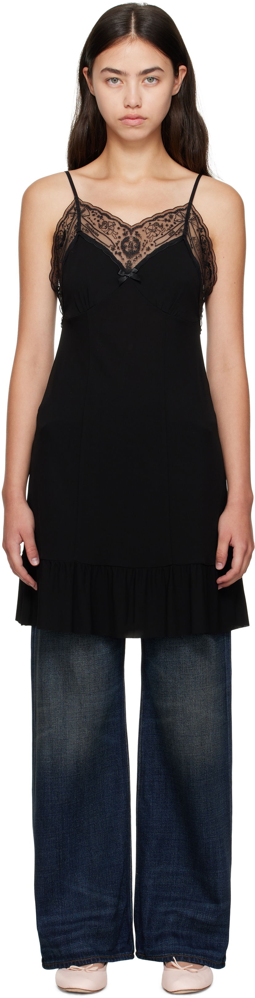 Klä Acne Studios Lace-Trim Strap Minidress Svart | A20829-