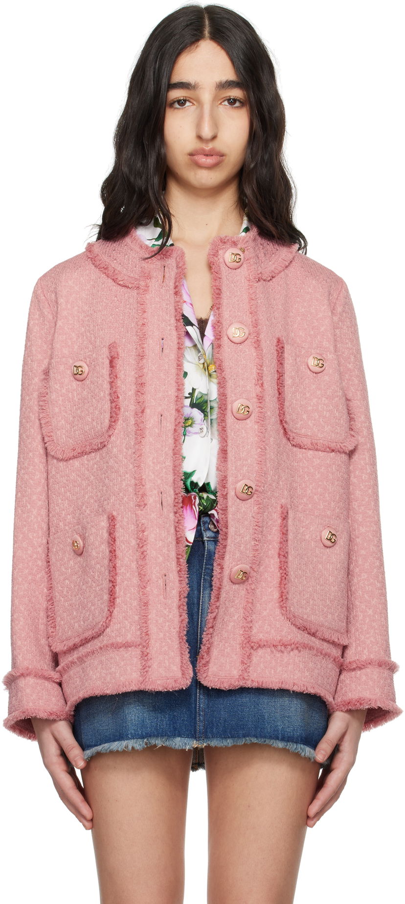 Jacka Dolce & Gabbana Dolce&Gabbana Single-Breasted Raschel Tweed Jacket Rosa | F29TPT HUMUA