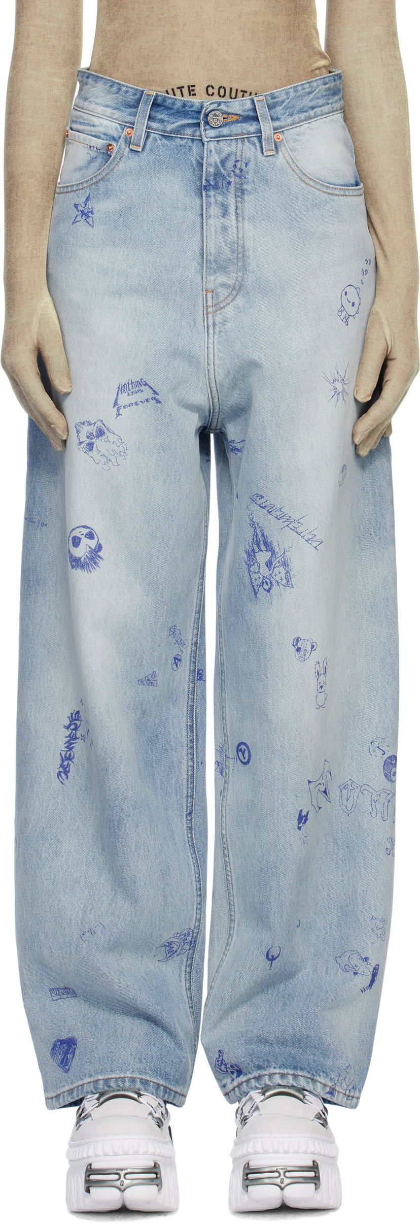 Jeans VETEMENTS Vetements Scribbled Baggy Jeans Blå | UA66PA550L