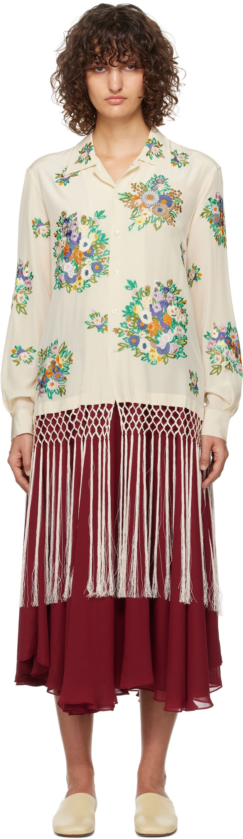 Skjorta Bode Flower Language Embroidered Shirt Vit | MRF24SH034