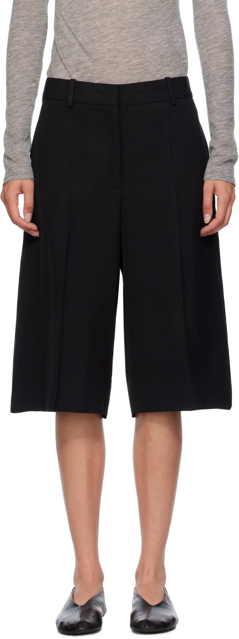 Shorts Jil Sander Jil Sander Viscose Silk Blend Straight Shorts Svart | J01KA0189_J65005