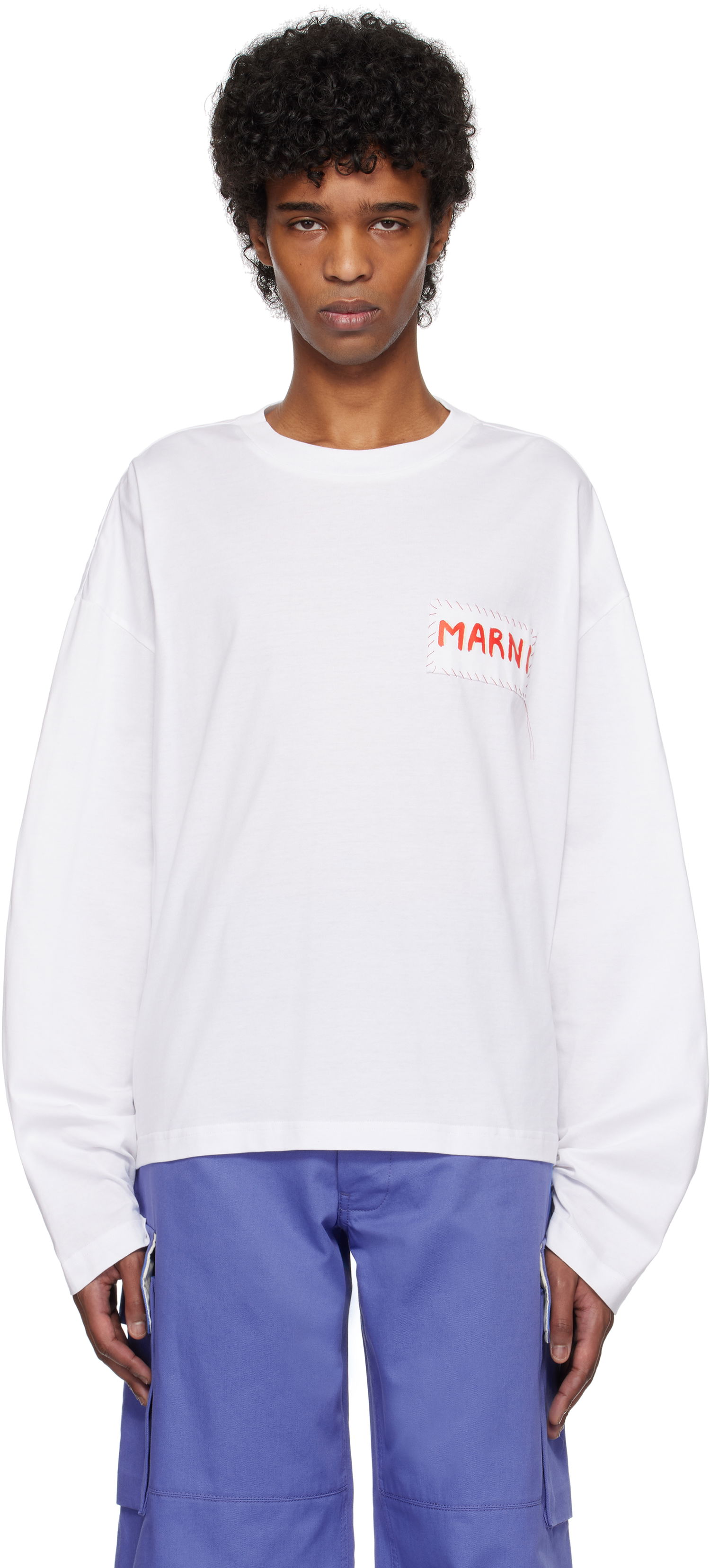 T-shirt Marni Marni Logo Patch Long Sleeve T-Shirt Vit | HUMU0325X1 UTC446, 0