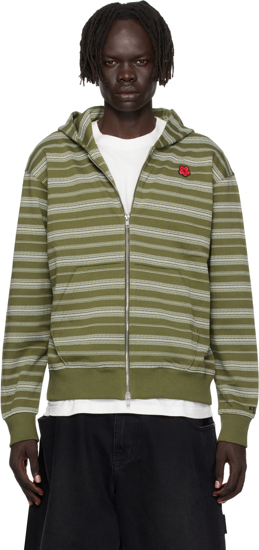 Sweatshirt KENZO Kenzo Paris 'Boke Flower' Striped Embroidered Zip-Up Hoodie Grön | FF65HO2524MS