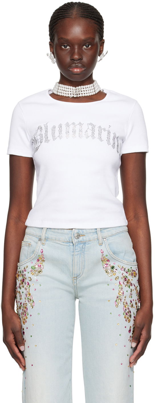 T-shirt Blumarine Crystal-Cut T-Shirt Vit | P422T048A