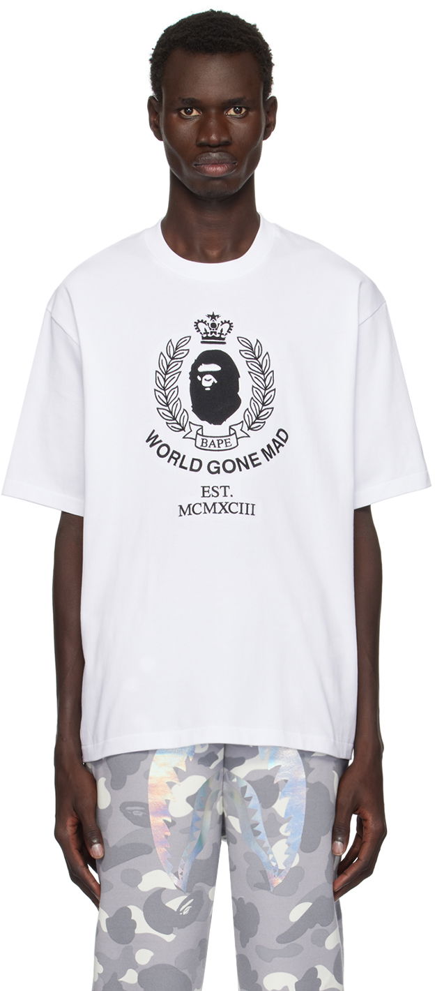 T-shirt BAPE Crest College Relaxed Fit T-shirt Vit | 001TEK801339M