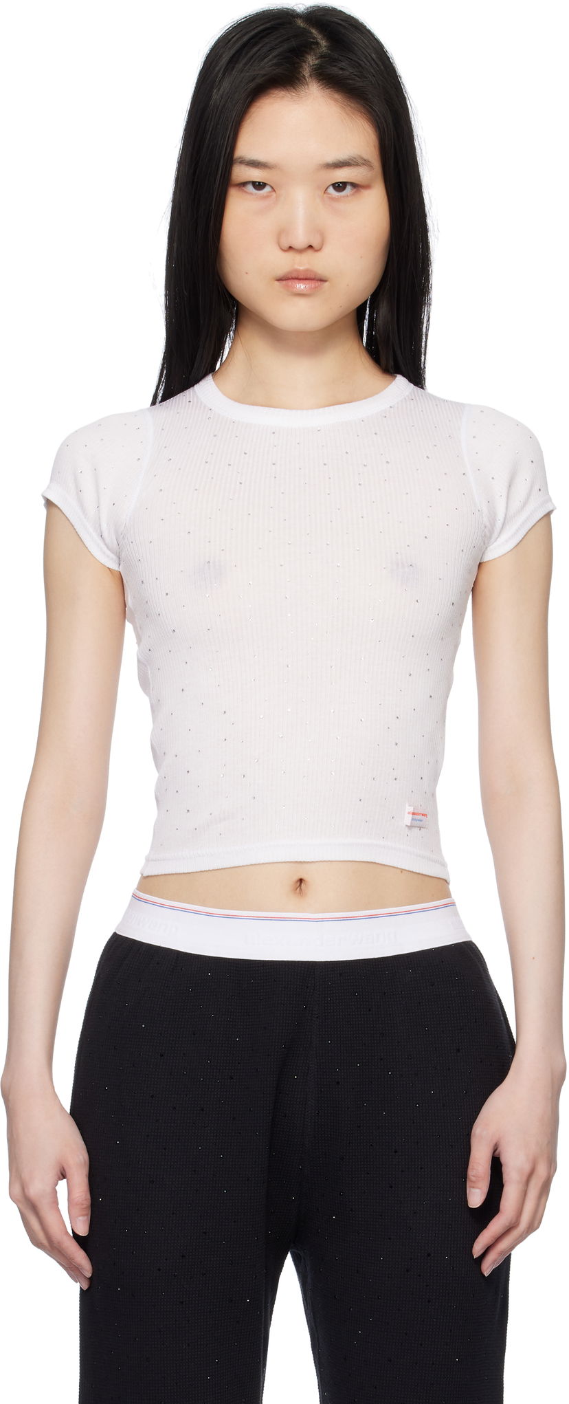 T-shirt Alexander Wang White Crystal Hotfix Short Sleeve T-shirt Vit | WL002T