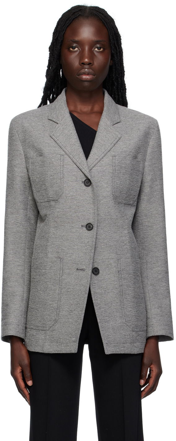Jacka TOTEME Notched Lapel Pocket Blazer Grå | 233-3011-278