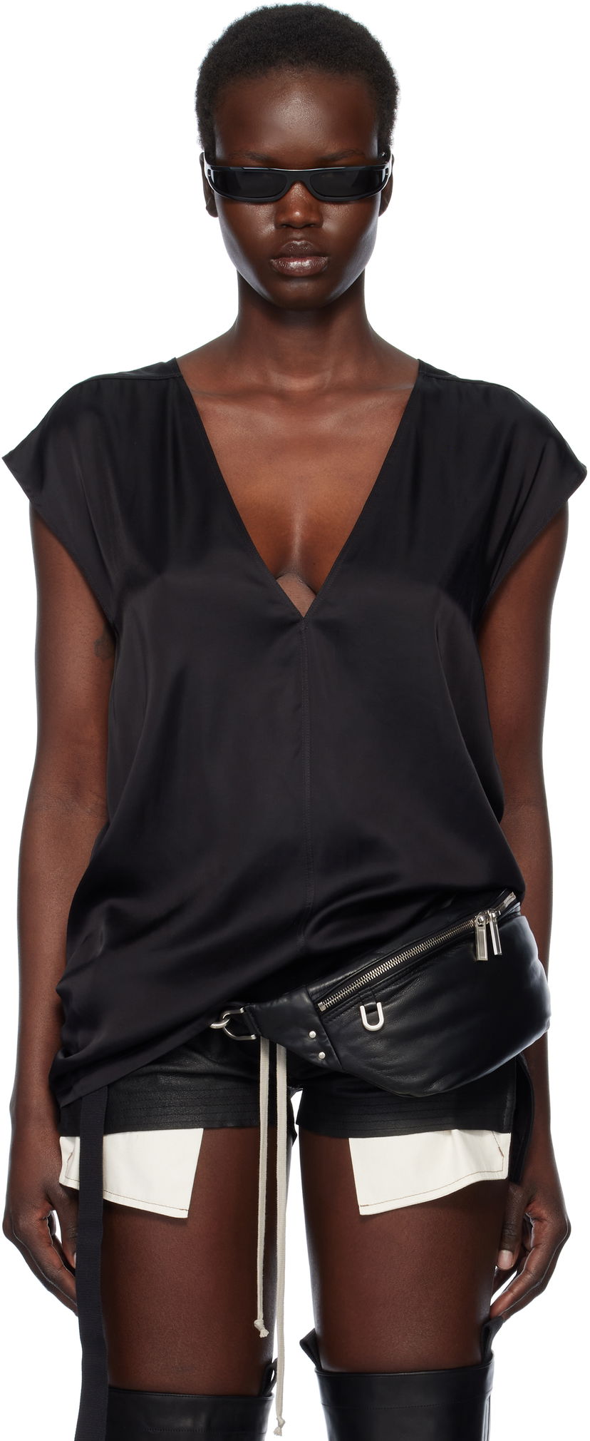 Linne Rick Owens Rick Owens Hollywood Dylan Silk T-Shirt Svart | RP01E7118 SCH