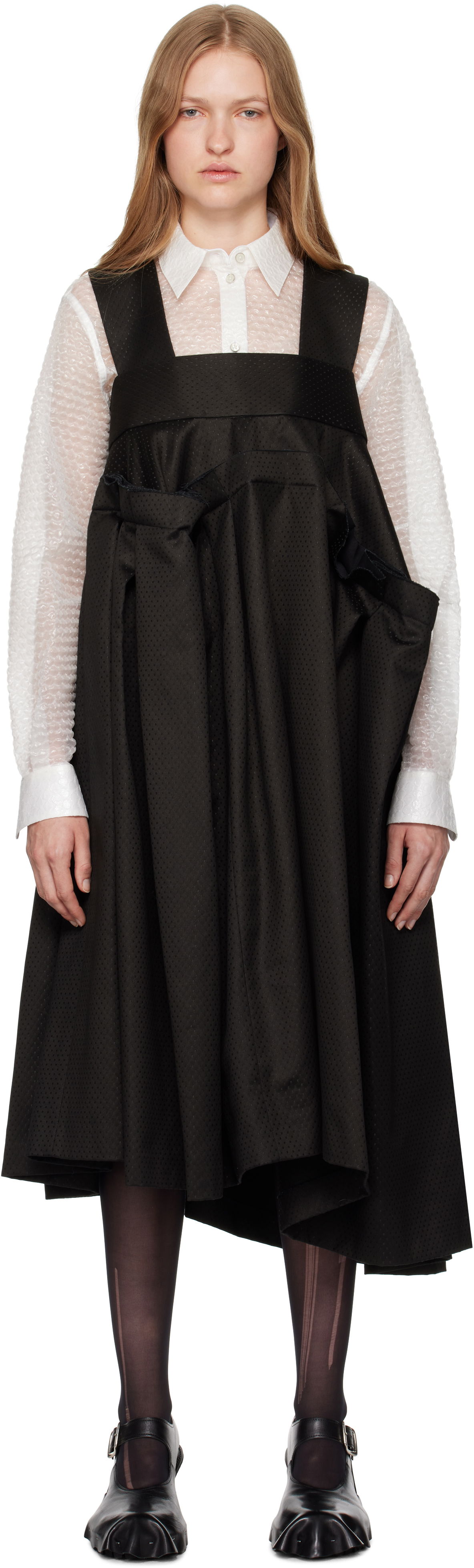 Klä Comme des Garçons Cotton Rayon Dots Midi Dress Svart | GN-A006-051, 0