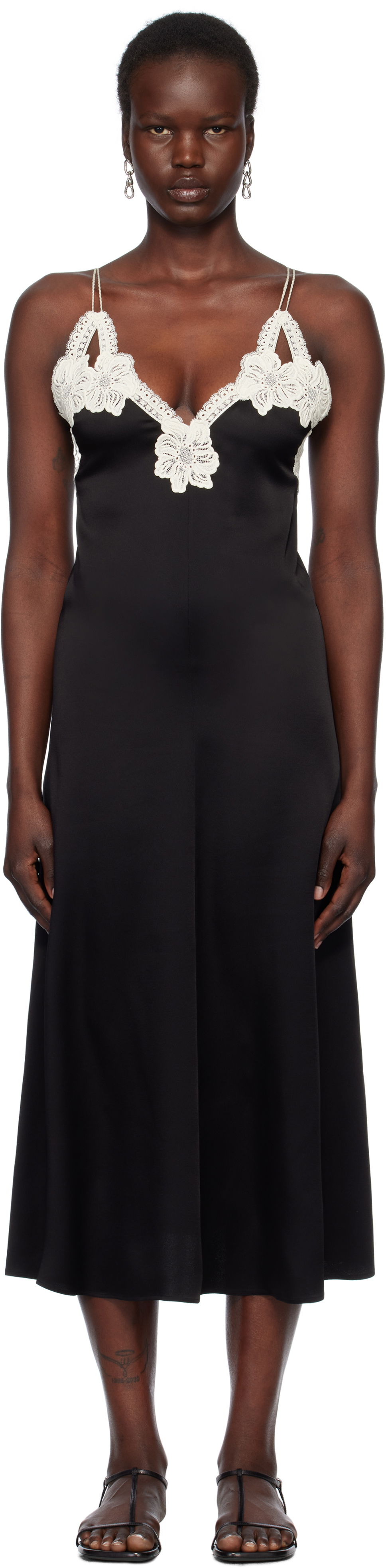 Klä Jil Sander Jil Sander Lace Trim Slip Midi Dress Svart | J02CT0468_J76018, 0