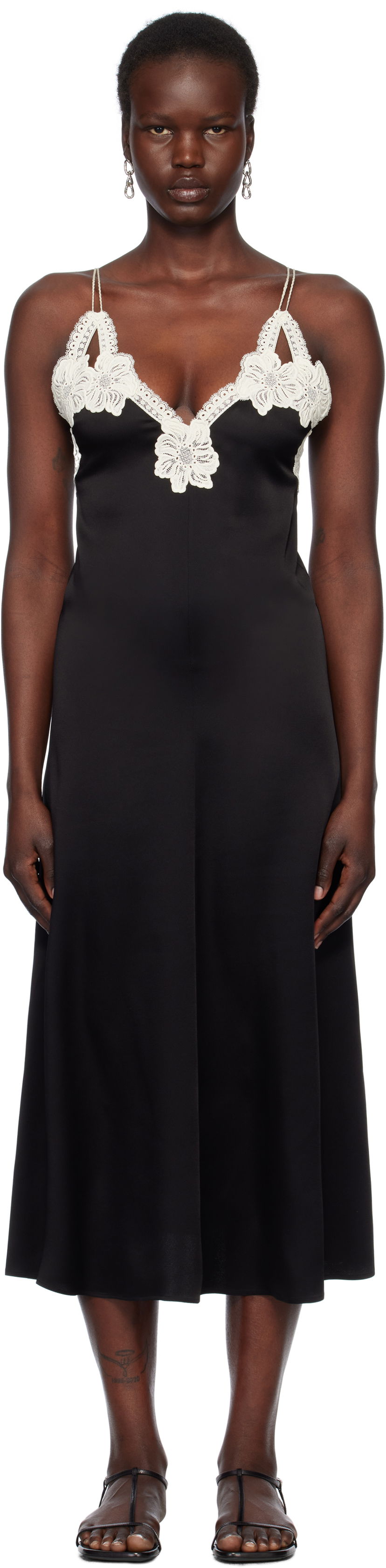 Klä Jil Sander Jil Sander Lace Trim Slip Midi Dress Svart | J02CT0468_J76018