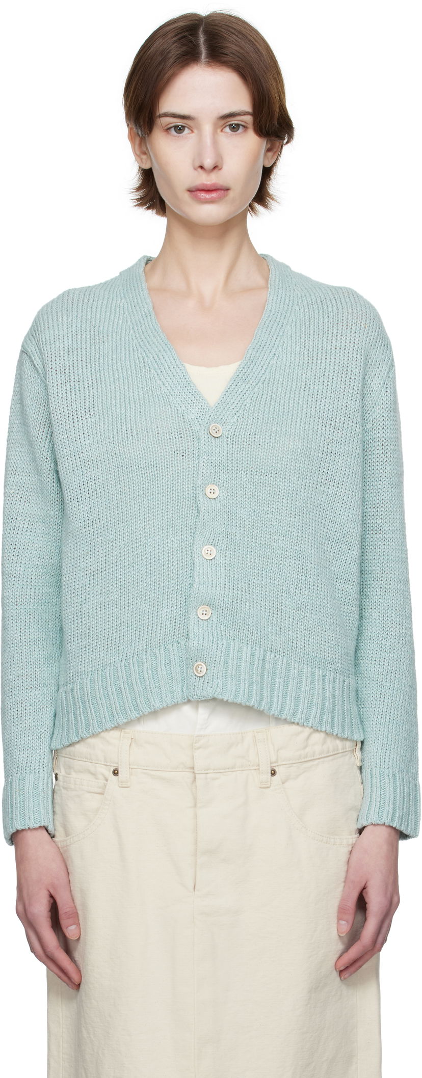 Sweater Maison Margiela Maison Margiela Hemp Knit Cropped Cardigan Grön | S51HP0017 M13100
