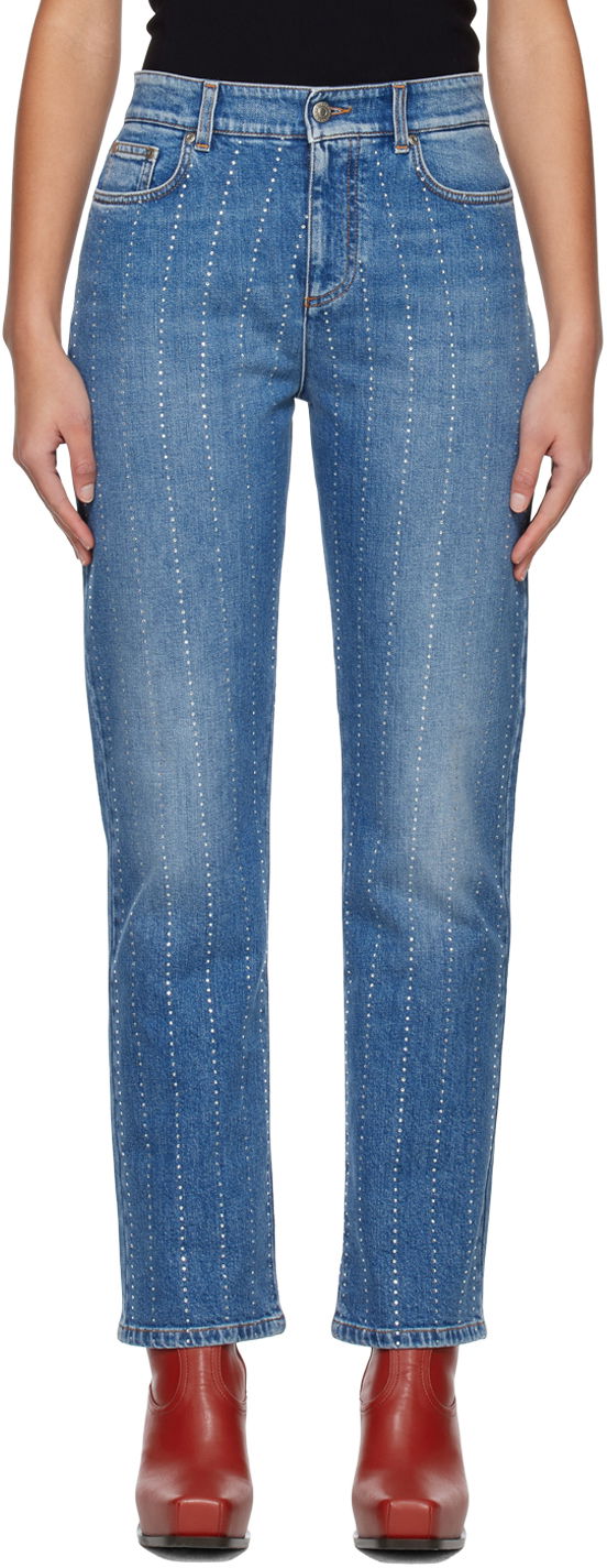 Jeans Stella McCartney Stella McCartney Embellished Straight-Leg Jeans Blå | 6D00293SOH95