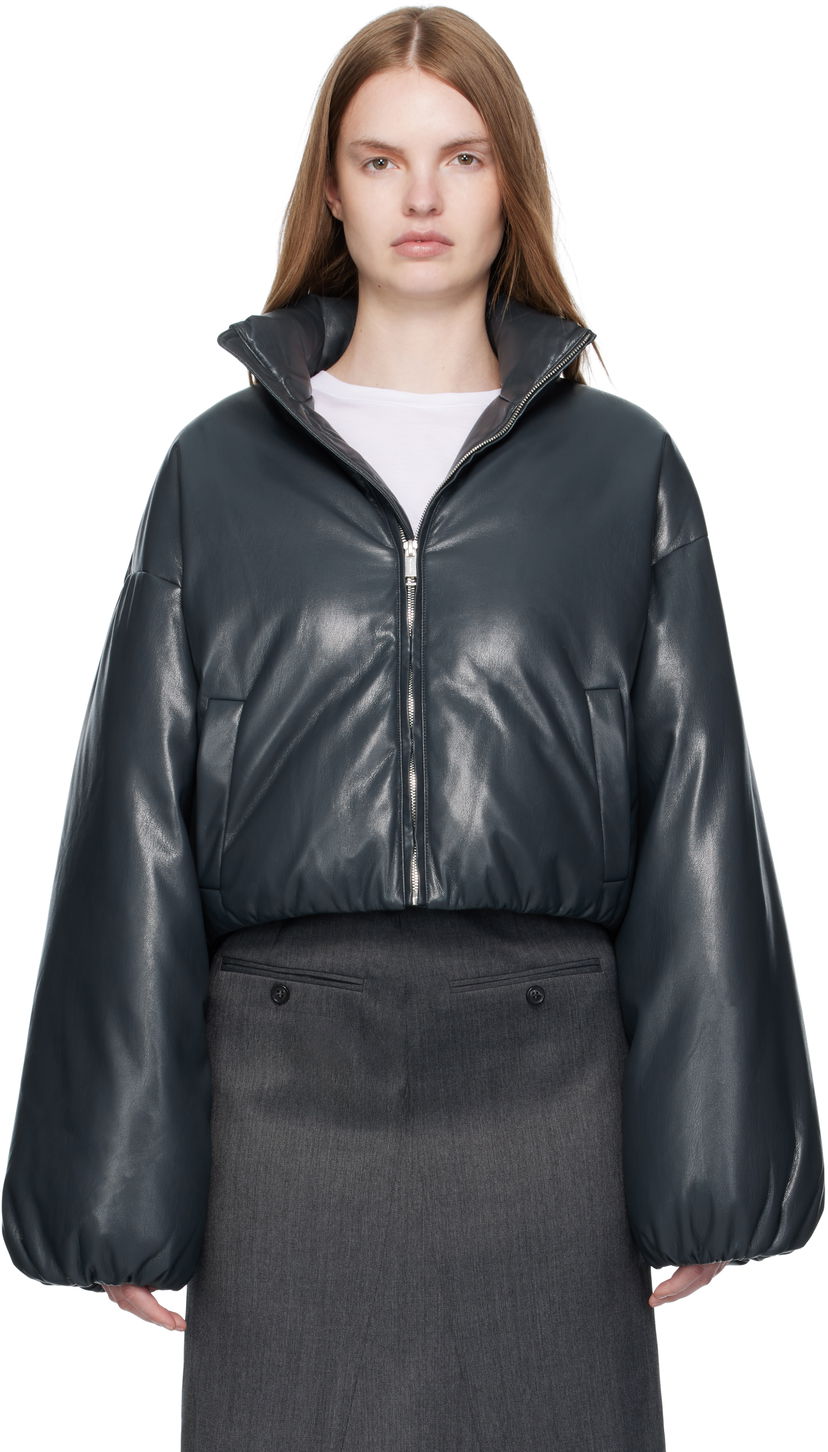 Pufferjacka Nanushka Nanushka Lilima Cropped Vegan Leather Puffer Jacket Svart | NW25PFJK01655