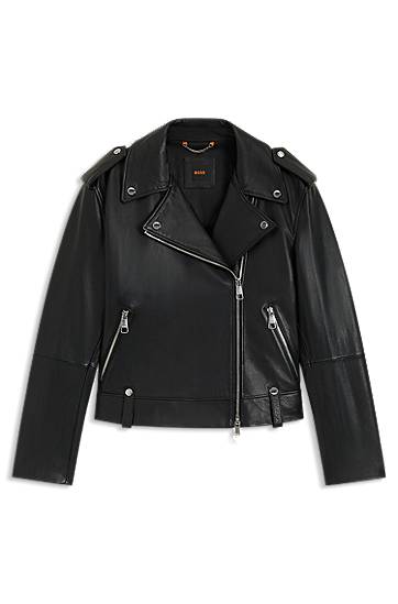 Jacka BOSS Grained Leather Jacket with Silver-Tone Trims Svart | 50541769