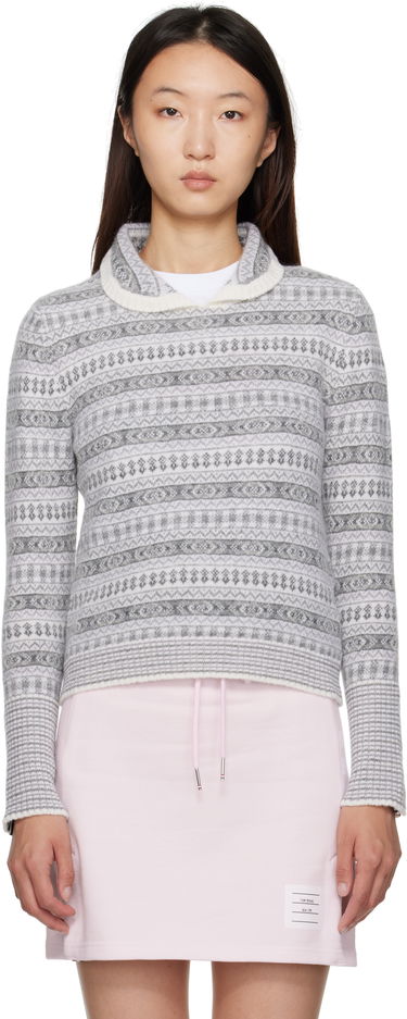 Sweater Thom Browne Thom Browne Wool Flannel & Mohair Jacquard Sweater Grå | FKA497A-Y1029, 0