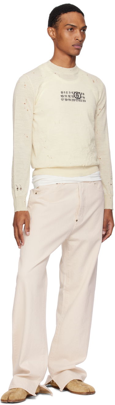 Sweater Maison Margiela MM6 Maison Margiela Distressed Wool Sweater Vit | SH0HL0033 M13134, 3