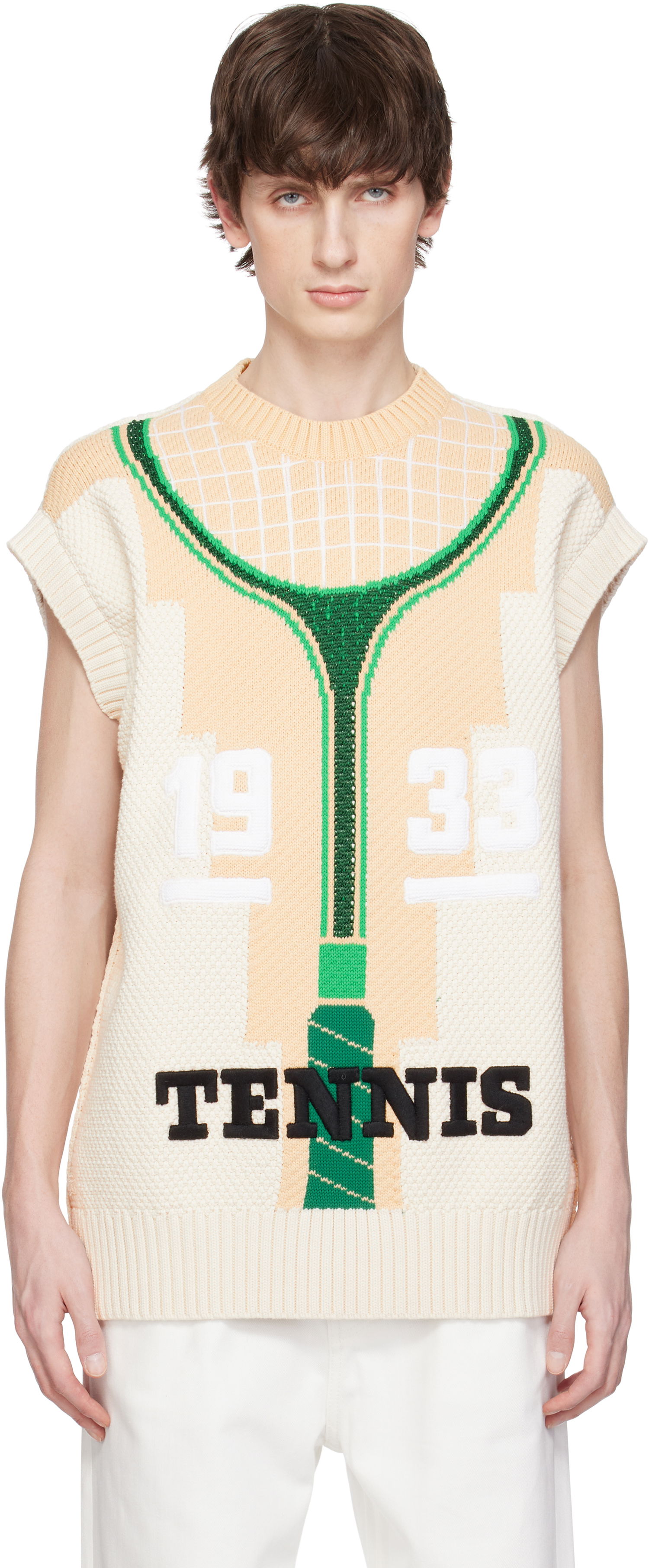 Sweater Lacoste Runway Graphic Tennis Sweater Vest Beige | AH6751, 0