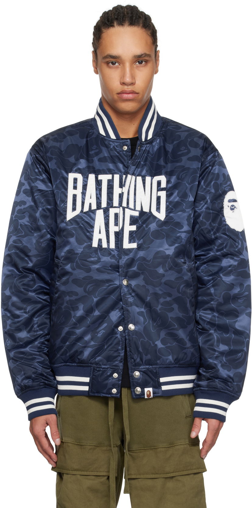 Bomberjacka BAPE A Bathing Ape Camo Varsity Bomber Jacket Mörkblå | 001HJK801005M