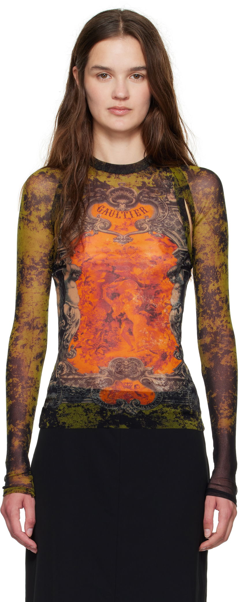 T-shirt Jean Paul Gaultier Jean Paul Gaultier 'The Médaillon' Print Mesh Top Grön | 25/03-W-TO303-M006P-004115