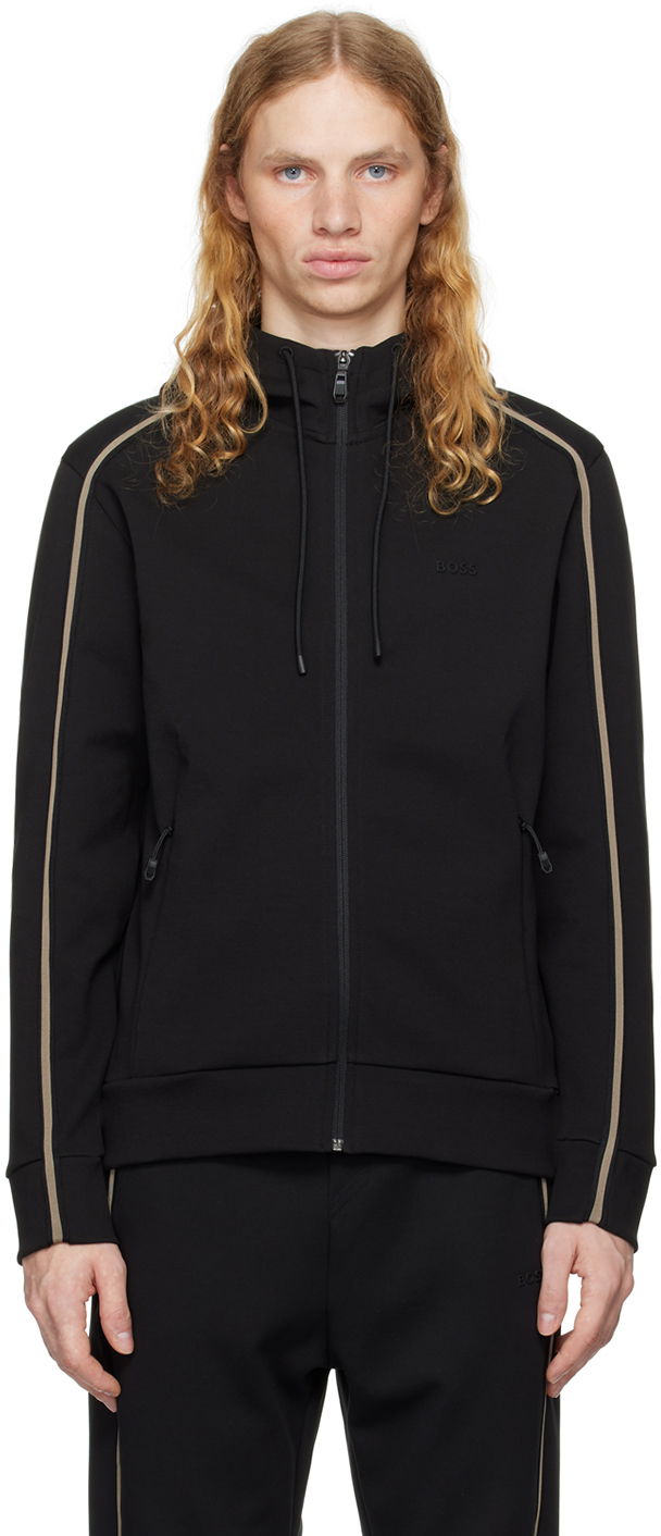 Sweatshirt BOSS Logo-Embossed Hoodie Svart | 50523912