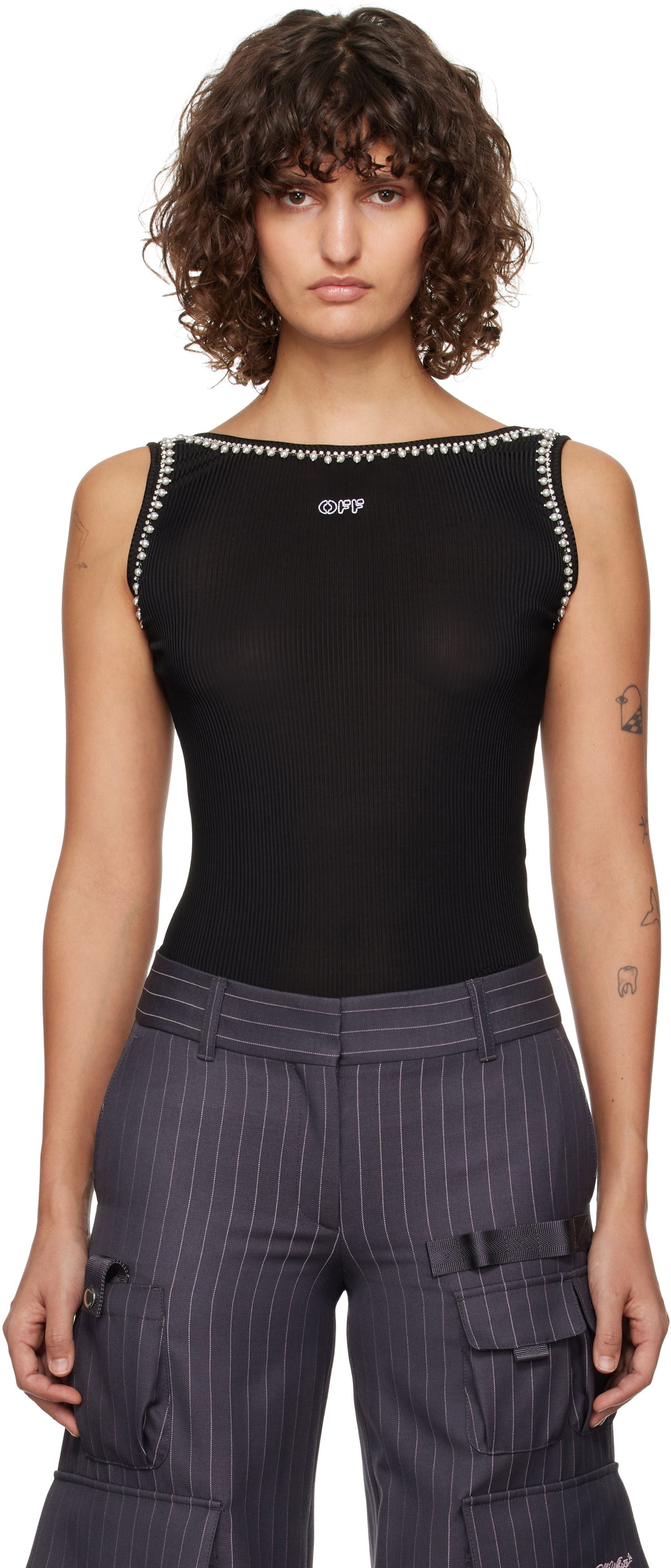 Kropp Off-White Light Rib Embroidered Tank Top Svart | OWAD258F24JER0011001, 0