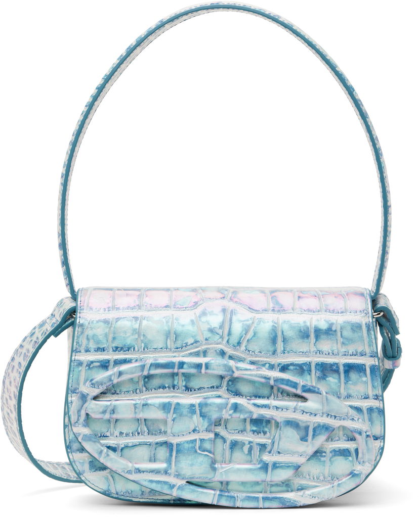 Axelväska Diesel 1dr Crocodile-Embossed Shoulder Bag Blå | X08396 P8247