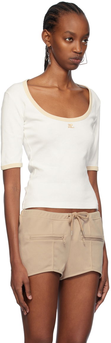 T-shirt Courrèges Slim Scoop Neck T-Shirt Vit | 124JTS116JS0070, 1