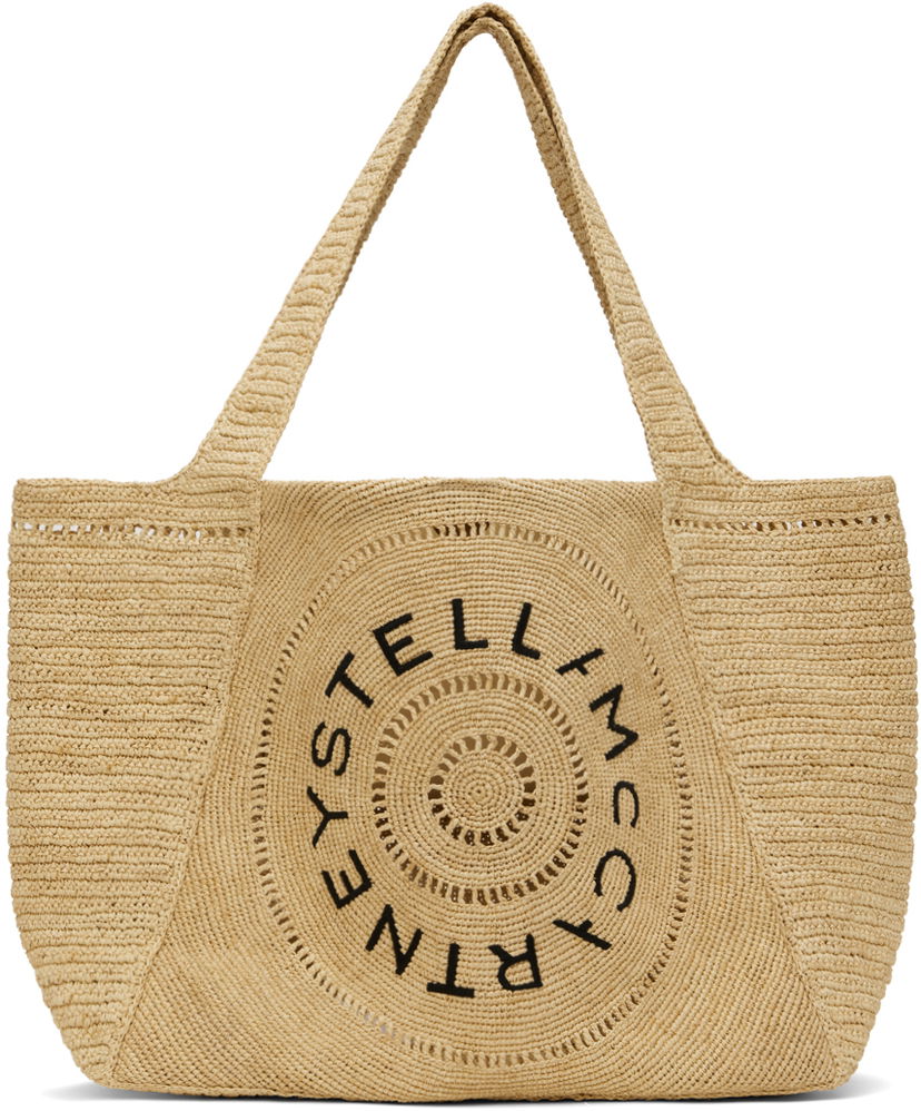 Tygpåse Stella McCartney Stella McCartney Logo Raffia Tote Bag Beige | 7B0084WP0375