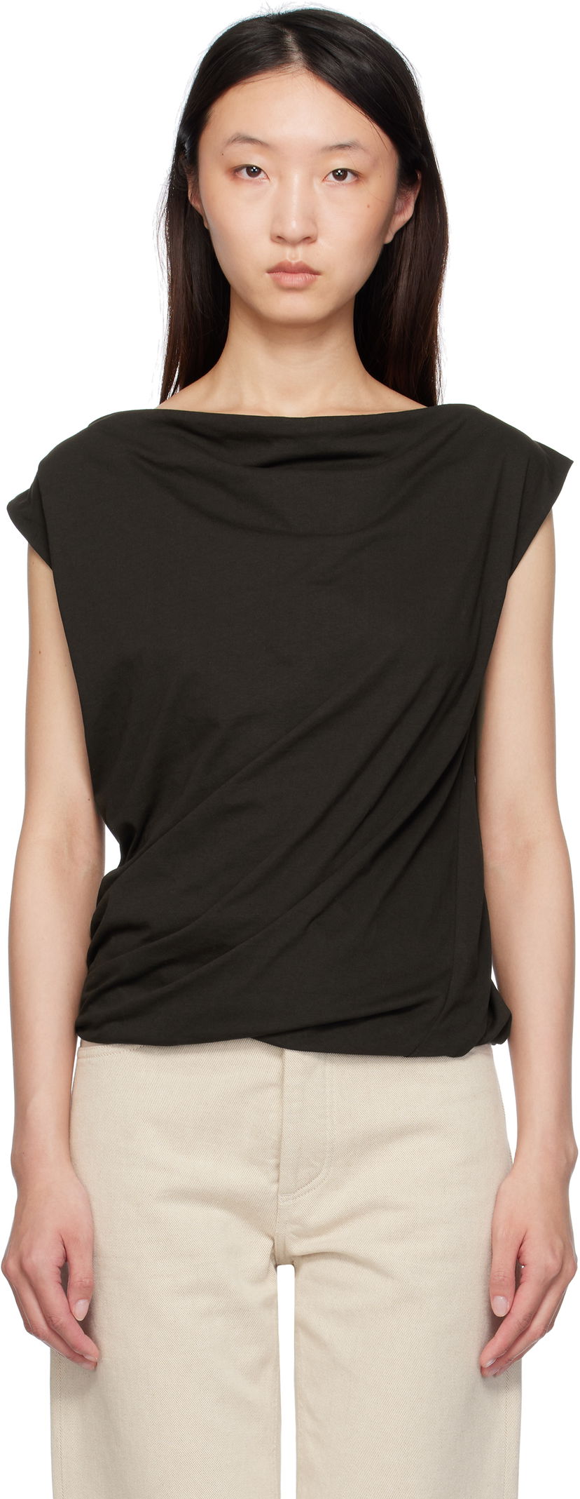 Linne Baserange Baserange Turn Draped Tank Top Svart | TOTUT-RC-SU25