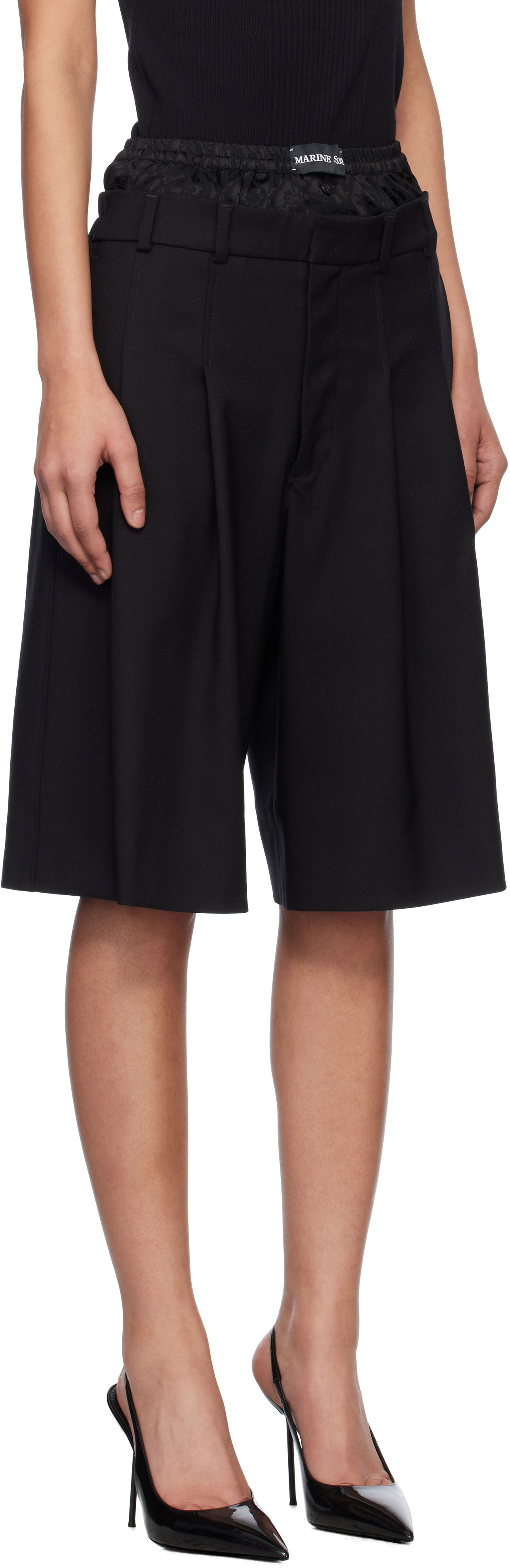 Shorts Marine Serre Marine Serre Virgin Wool Twill Shorts Svart | MSH010A RWOV0001, 1