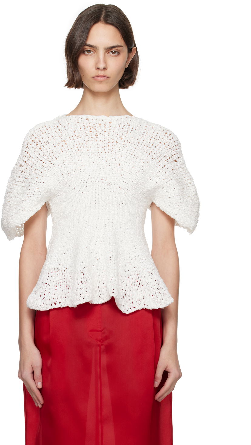 Sweater Khaite KHAITE Mathilde Peplum Knit Top Vit | 9812121