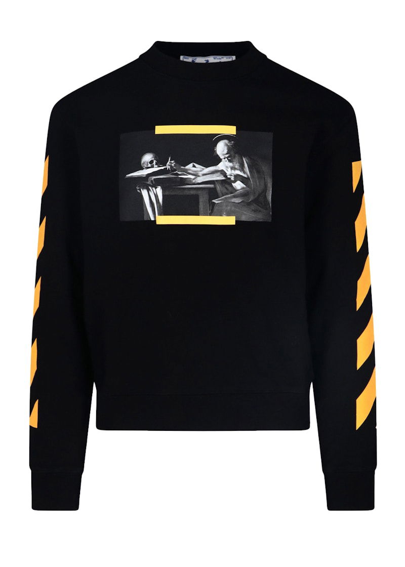 Sweatshirt Off-White Caravaggio Saint Jerome Writing Print Sweatshirt Black Yellow Svart | OMBA025F21FLE0091084
