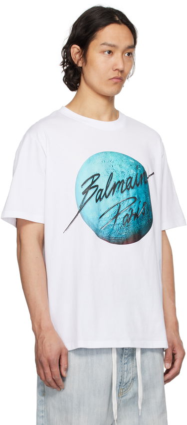 T-shirt Balmain Balmain Paris Logo & Planet Graphic T-Shirt Vit | EH0EG010GE80, 1