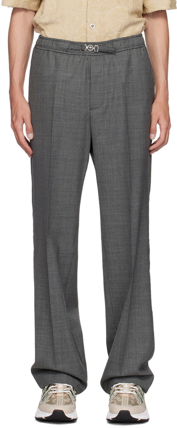 Byxor Versace Black & Gray Houndstooth Wool Trousers Grå | 1016236_1A11263