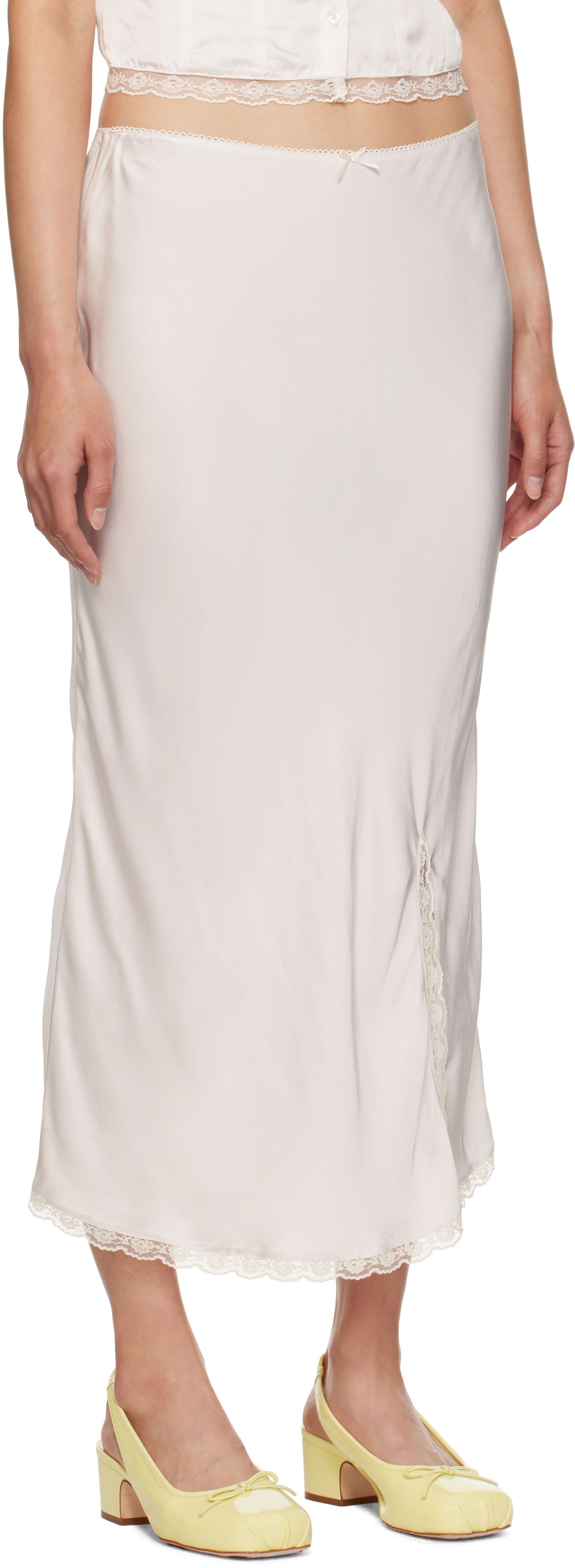 Kjol GUIZIO Guizio Kahli Lace-Trimmed Midi Slip Skirt Beige | F24304W022, 1