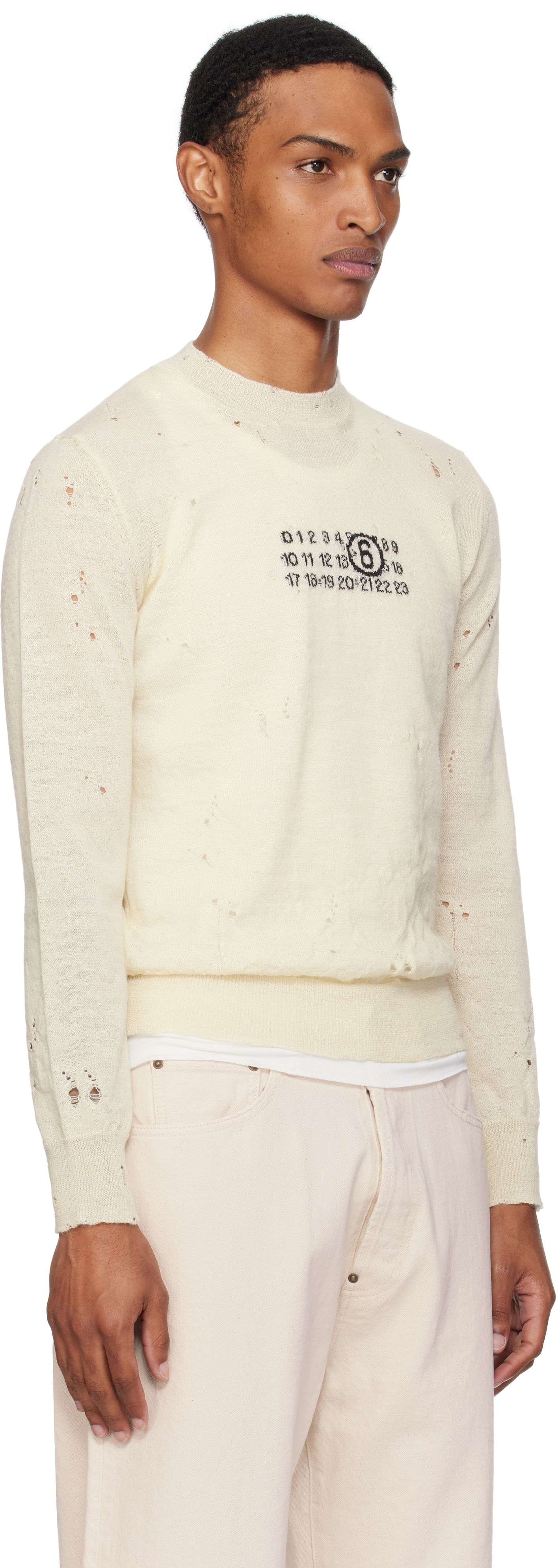 Sweater Maison Margiela MM6 Maison Margiela Distressed Wool Sweater Vit | SH0HL0033 M13134, 1