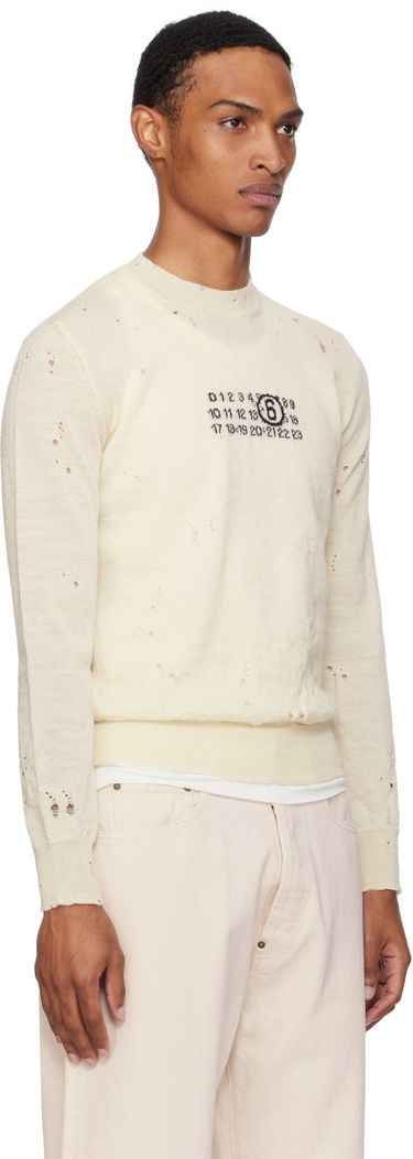 Sweater Maison Margiela MM6 Maison Margiela Distressed Wool Sweater Vit | SH0HL0033 M13134, 1