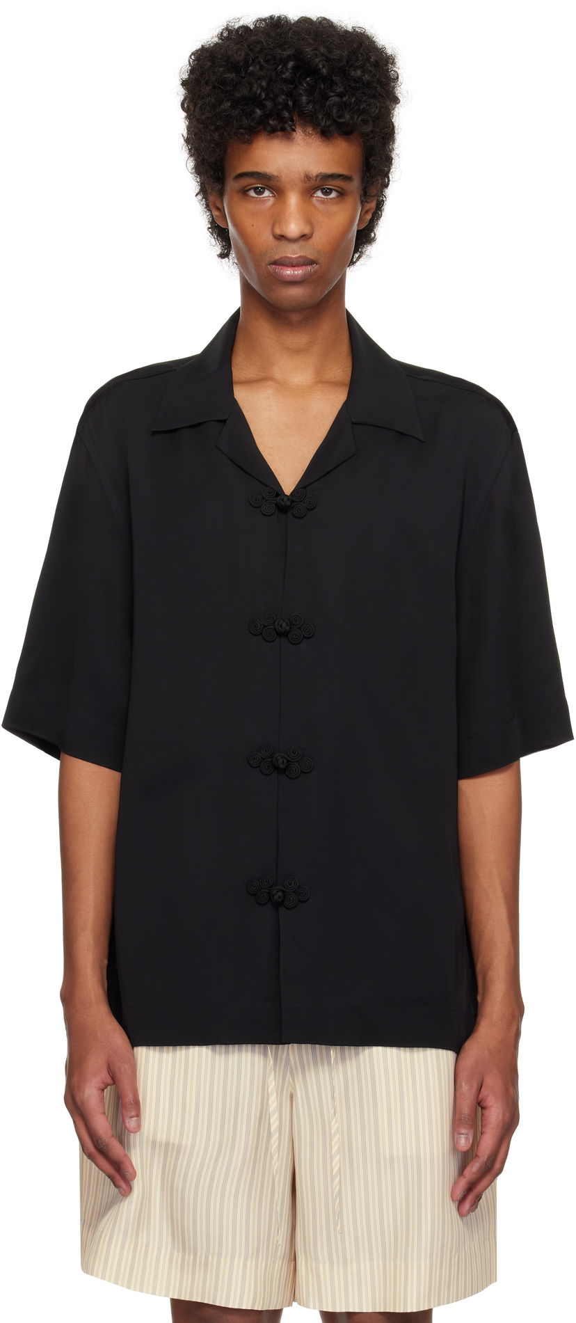 Skjorta Róhe Róhe Knotted Button Short Sleeve Shirt Svart | 314-19-083