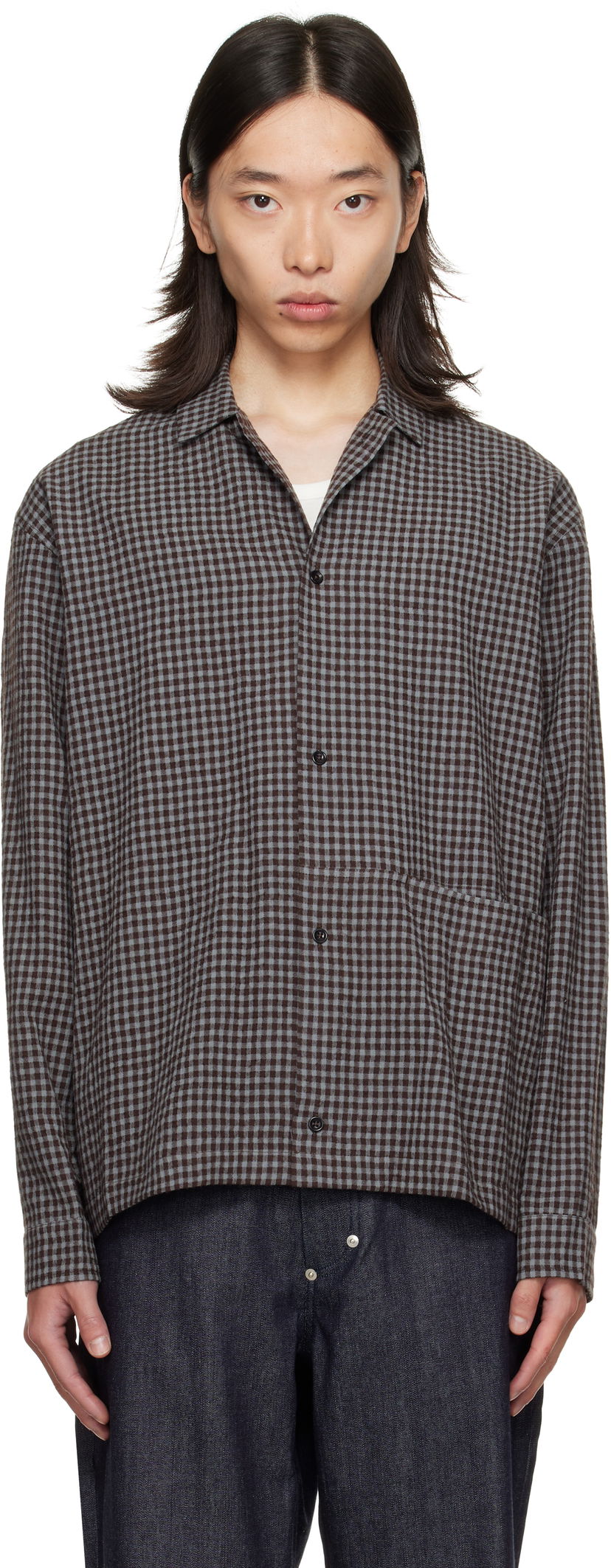 Skjorta sage NATION SAGE NATION Siesta Check Button-Down Shirt Brun | S139 SIESTA SHIRT WOOL COTTON