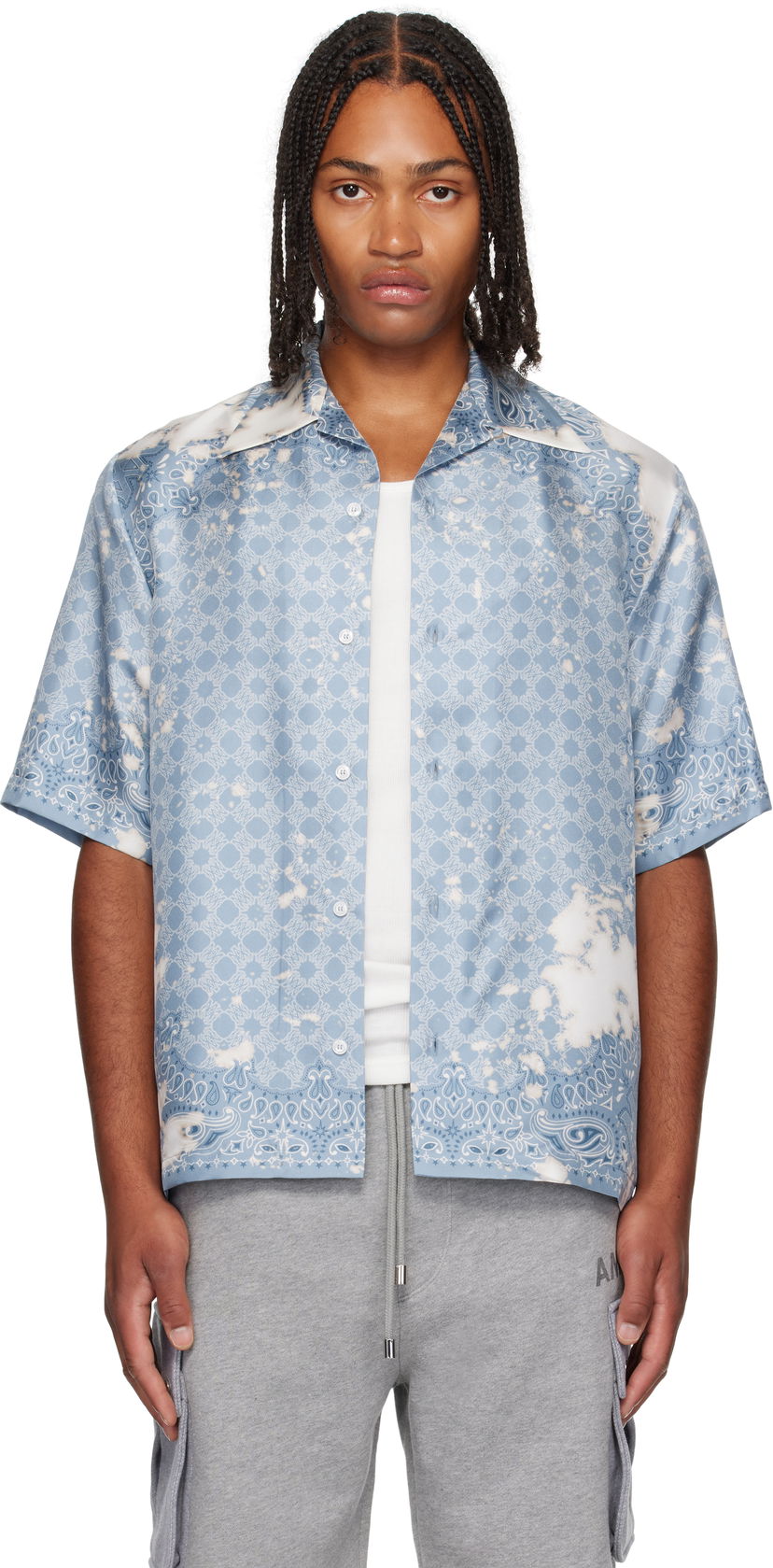 Skjorta AMIRI Bleach Bandana Bowling Shirt Blå | AMSTCA1159