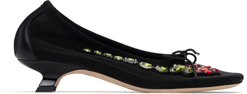 Sneakers och skor Simone Rocha Simone Rocha Embellished Flower Mesh Ballerina Heels Svart | LH15B 0804