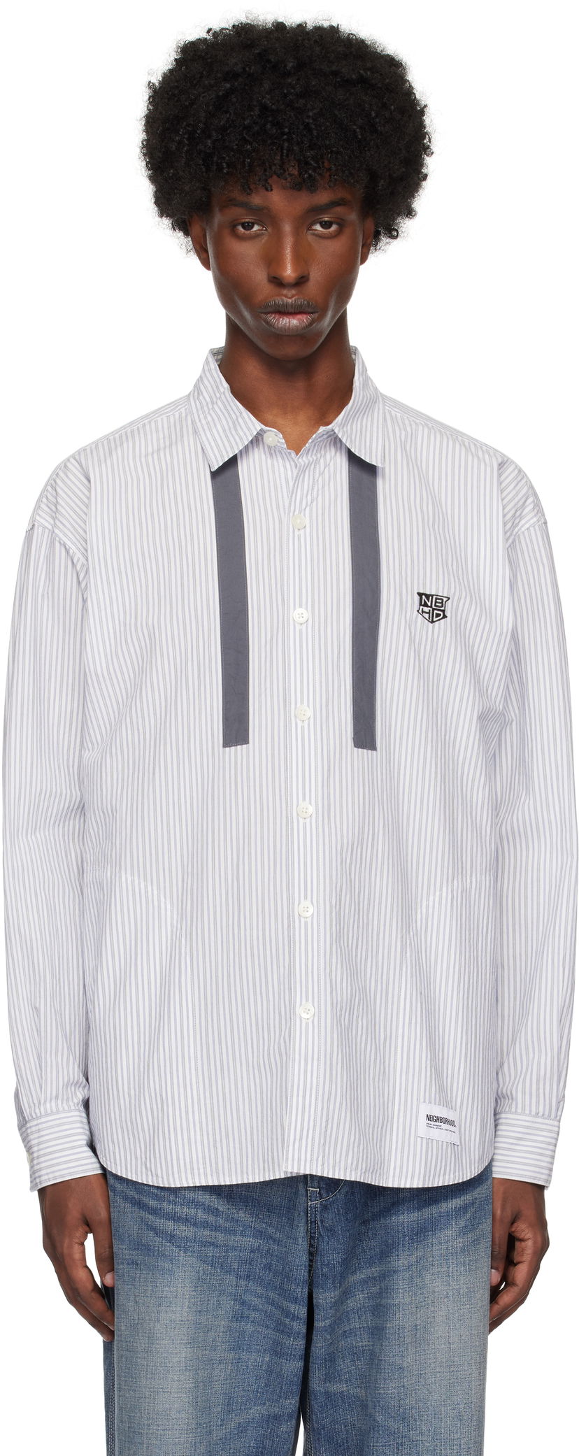 Skjorta Neighborhood Tie Long Sleeve Shirt Vit | 242AQNH-SHM01