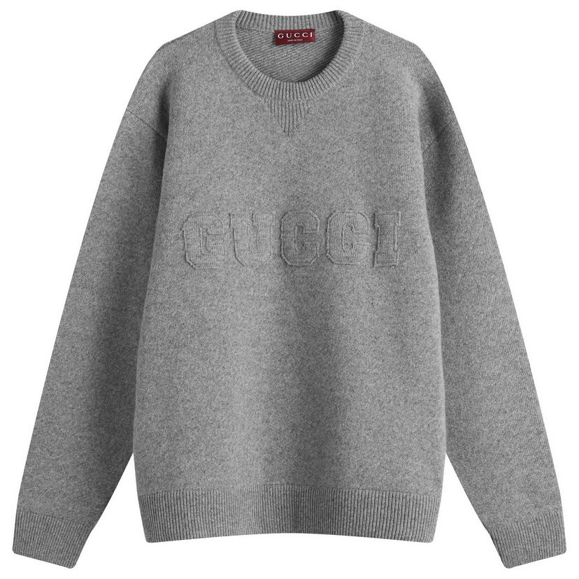 Sweater Gucci Gucci Embossed Wool Crew Neck Knit Grå | 811405-XKEKO-1200
