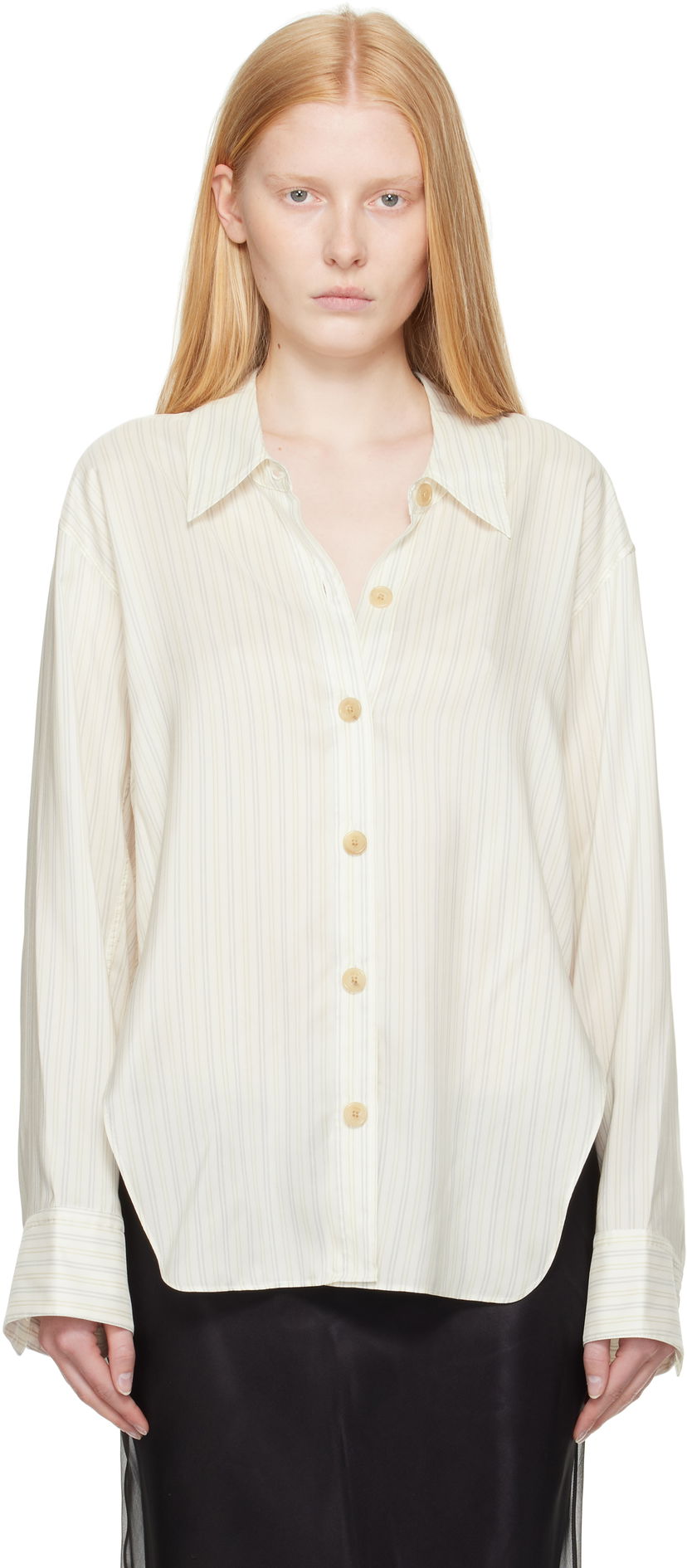 Skjorta Khaite Khaite Herschel Striped Button-Down Shirt Vit | 23793003