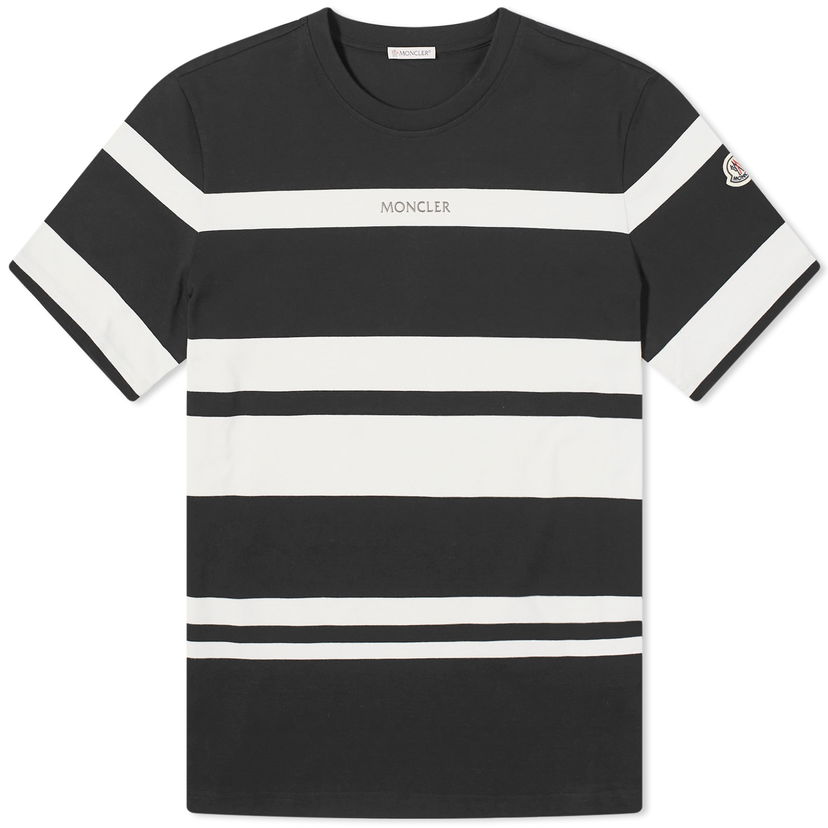 T-shirt Moncler Stripe Logo T-Shirt Svart | 8C000-55-89AHZ-P90