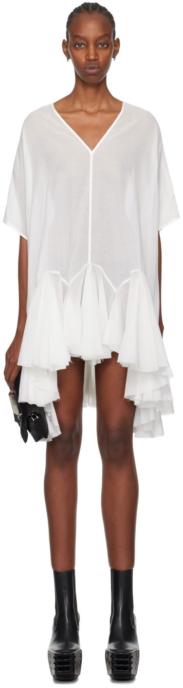 Klä Rick Owens Rick Owens Divine Asymmetrical Ruffle Mini Dress Vit | RP01D2572 U