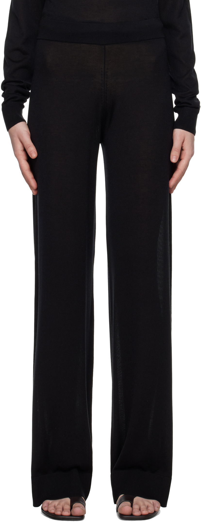 Byxor TOTEME TOTEME Wide Knit Trousers Svart | 252-WRB0258-YA0151