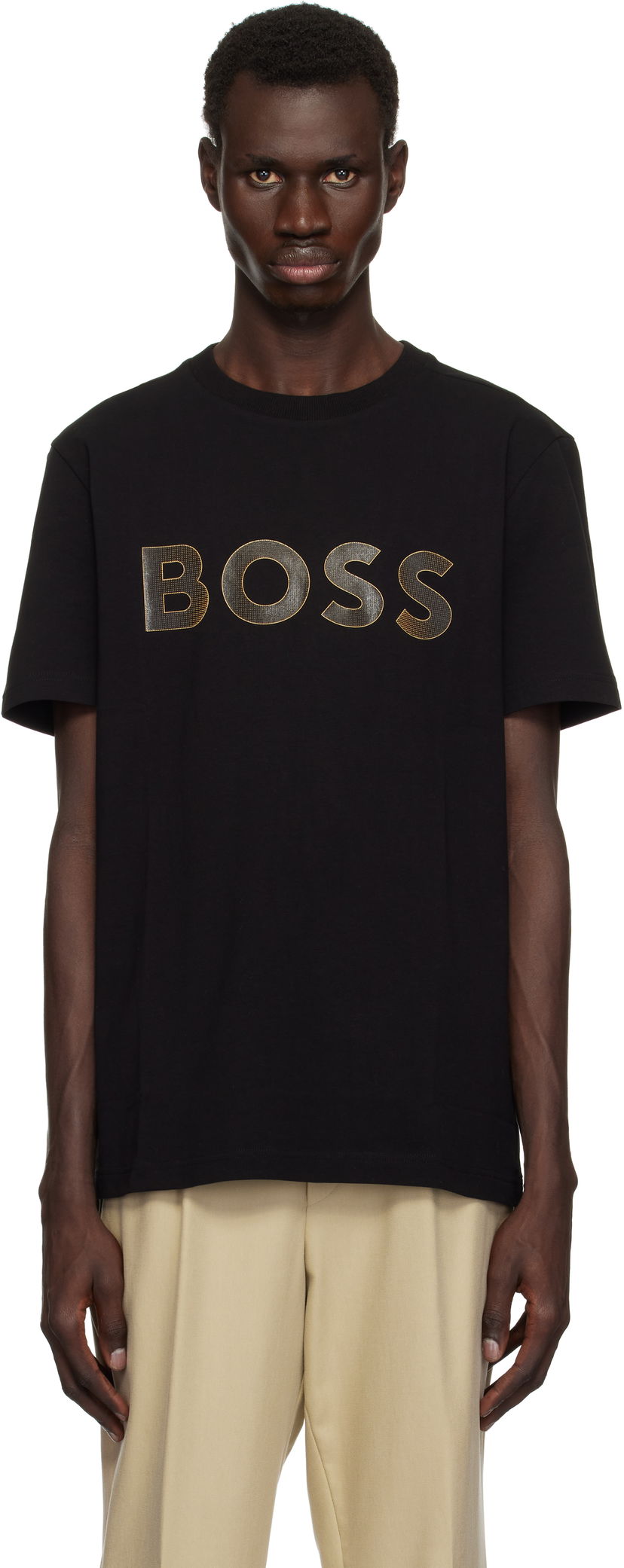 T-shirt BOSS Stretch-Cotton Large Logo T-shirt Svart | 50535170